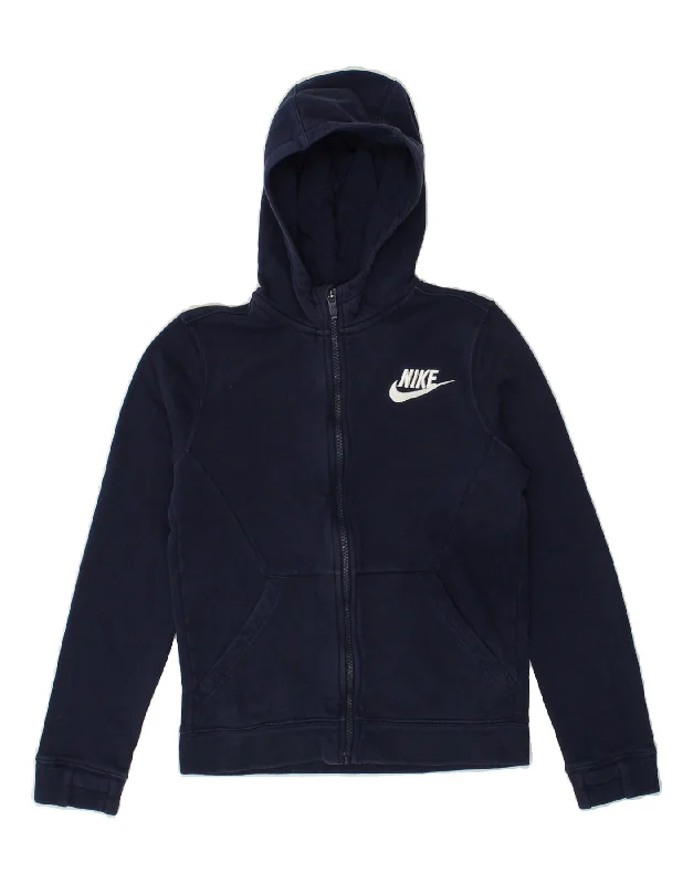 men's modern fit sweaters -NIKE Boys Graphic Zip Hoodie Sweater 10-11 Years Medium  Navy Blue Cotton