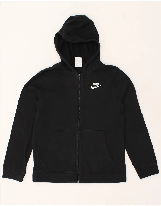 men's lightweight pullover sweaters -NIKE Boys Graphic Zip Hoodie Sweater 12-13 Years Large Black Cotton