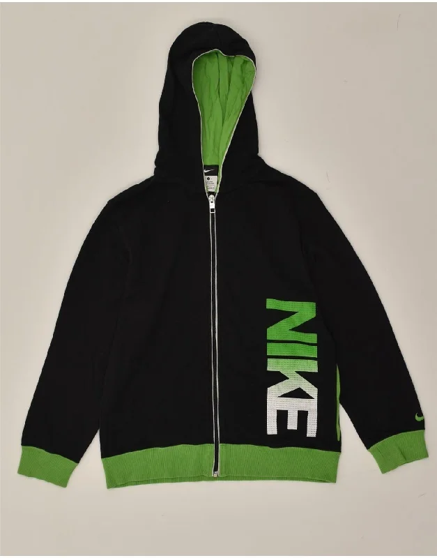 men's performance knit sweaters -NIKE Boys Graphic Zip Hoodie Sweater 12-13 Years Large  Black Cotton