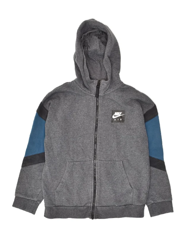 men's cashmere blend sweaters -NIKE Boys Graphic Zip Hoodie Sweater 12-13 Years Large  Grey Colourblock