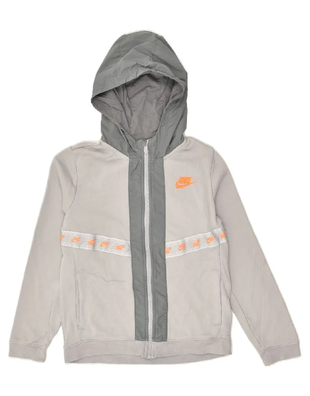 men's casual pullover sweaters -NIKE Boys Graphic Zip Hoodie Sweater 12-13 Years Large Grey Cotton