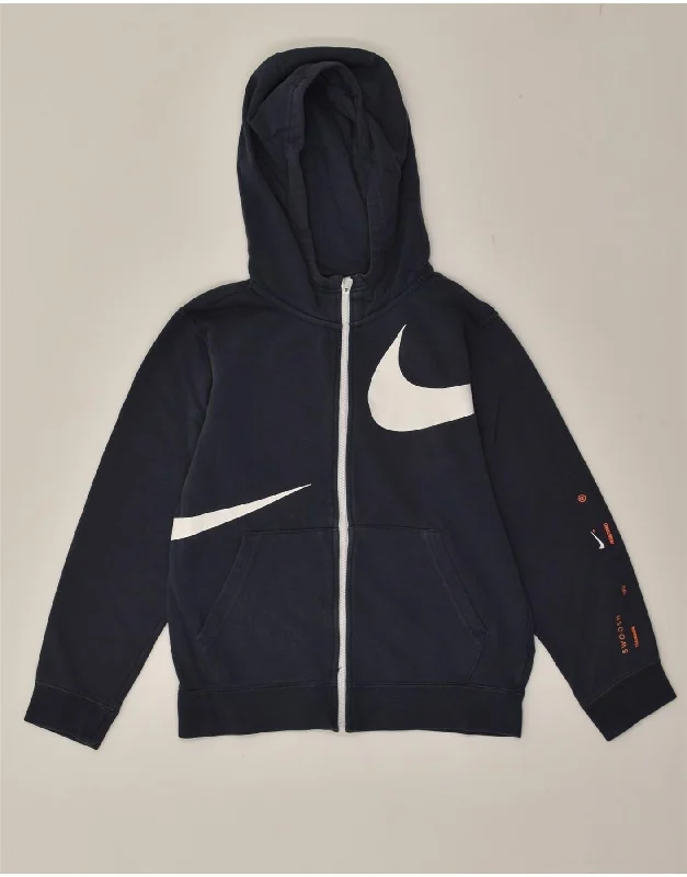 men's designer sweaters -NIKE Boys Graphic Zip Hoodie Sweater 12-13 Years Large  Navy Blue Cotton