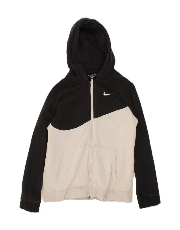 men's formal wool sweaters -NIKE Boys Graphic Zip Hoodie Sweater 13-14 Years XL Black Colourblock