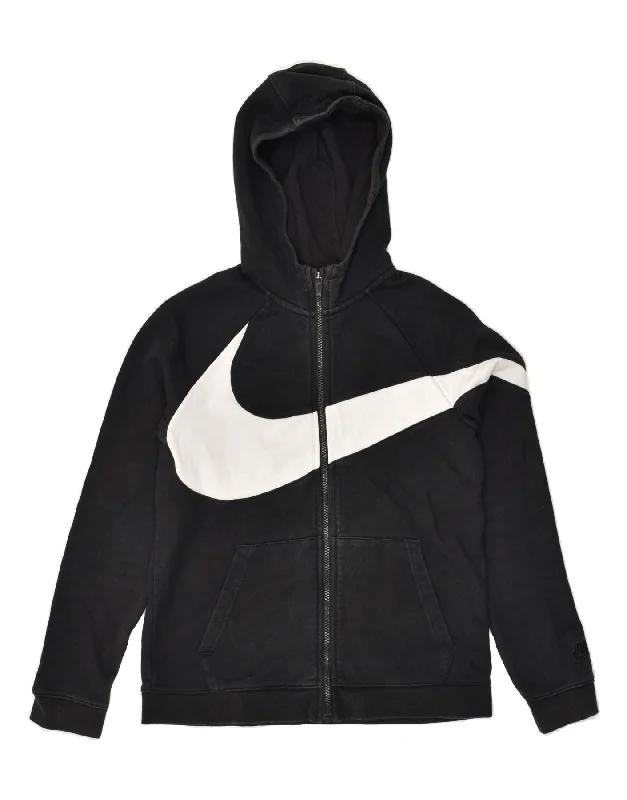 men's sweater vest -NIKE Boys Graphic Zip Hoodie Sweater 13-14 Years XL Black Cotton