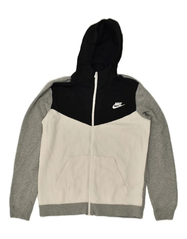 men's casual knit sweaters -NIKE Boys Graphic Zip Hoodie Sweater 13-14 Years XL Grey Colourblock