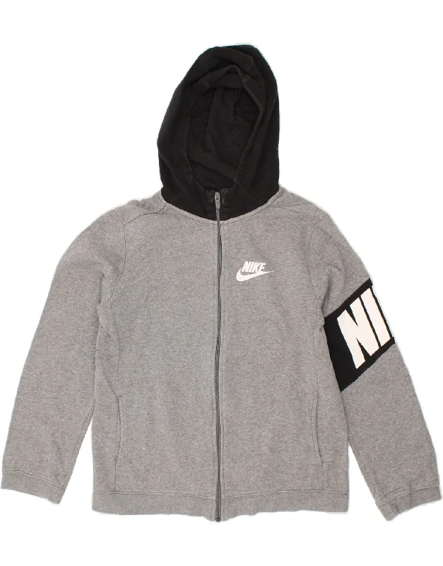 men's designer sweaters -NIKE Boys Graphic Zip Hoodie Sweater 13-14 Years XL Grey Colourblock