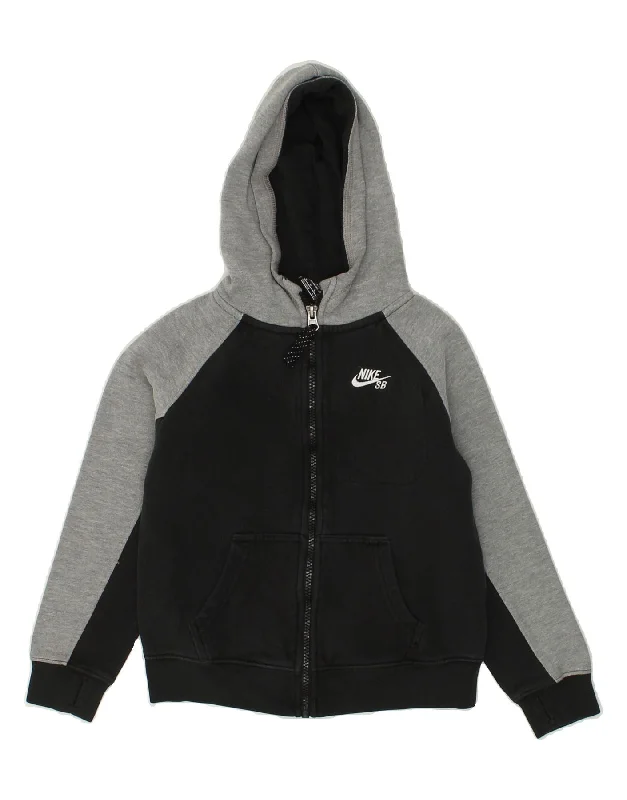 men's fitted sweaters -NIKE Boys Graphic Zip Hoodie Sweater 5-6 Years Medium  Black Colourblock