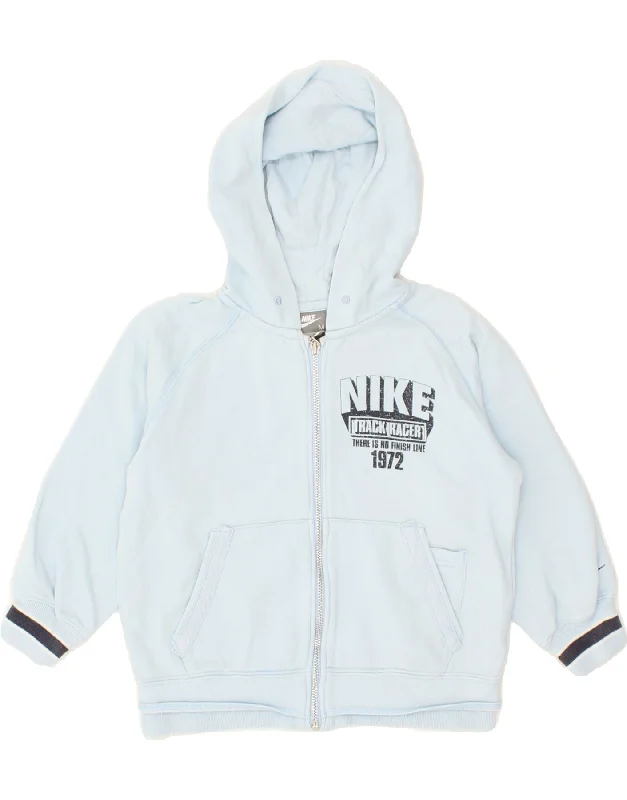 men's outdoor sweaters -NIKE Boys Graphic Zip Hoodie Sweater 5-6 Years Medium Blue Cotton