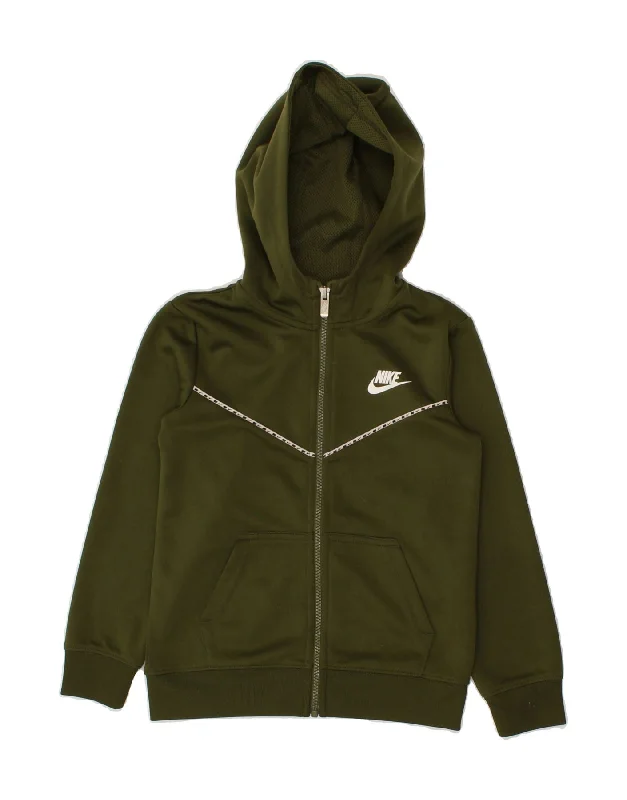 men's thermal sweaters -NIKE Boys Graphic Zip Hoodie Sweater 6-7 Years Large Green Polyester