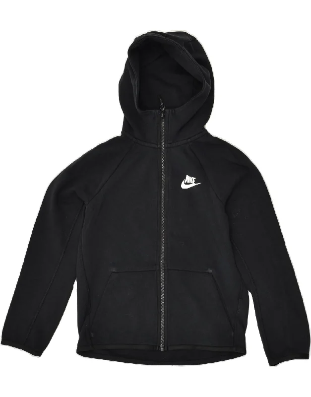 men's sweater for layering -NIKE Boys Graphic Zip Hoodie Sweater 8-9 Years Small Black Cotton