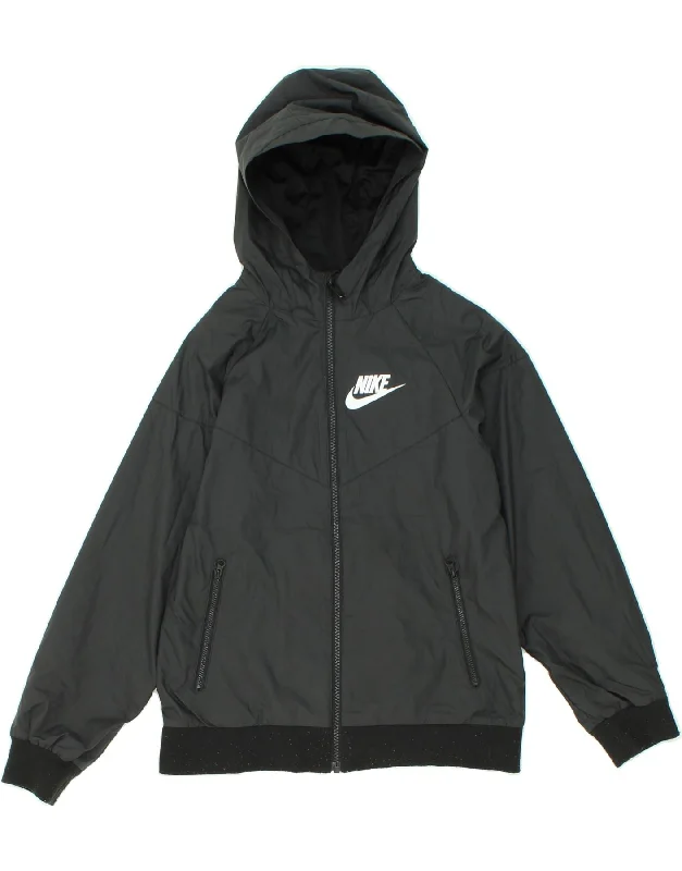 men's functional jackets -NIKE Boys Hooded Bomber Jacket 10-11 Years Medium Grey Polyester