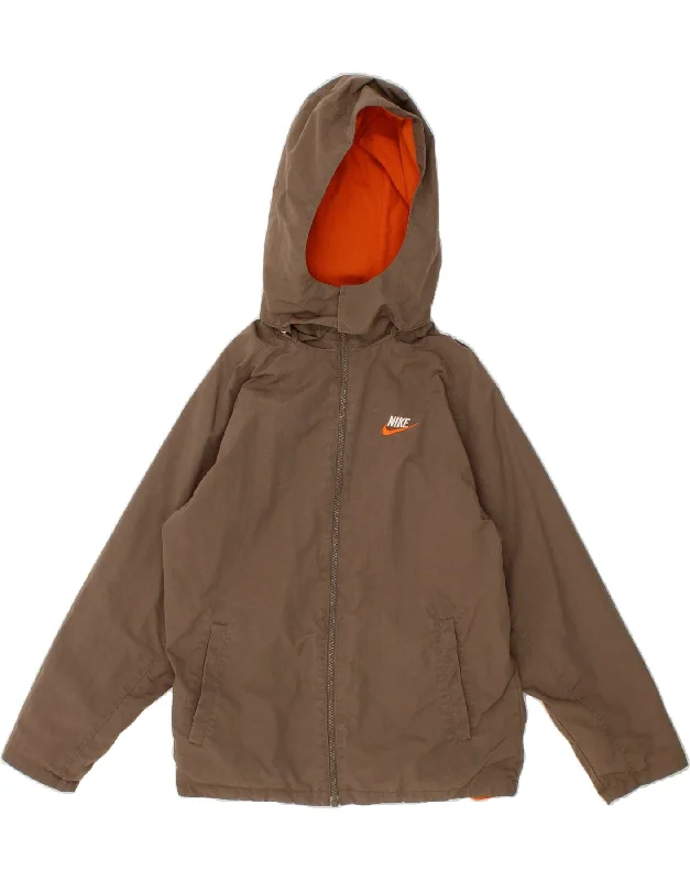 men's fashion jackets -NIKE Boys Hooded Reversible Jacket 10-11 Years Medium  Brown Polyester