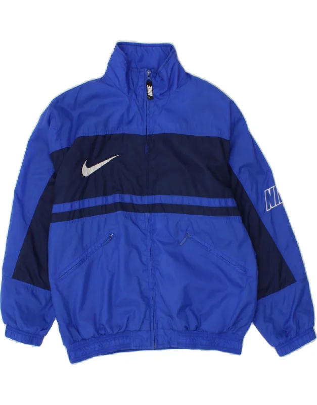 men's zippered jacket styles -NIKE Boys Loose Fit Graphic Bomber Jacket 12-13 Years Large Blue