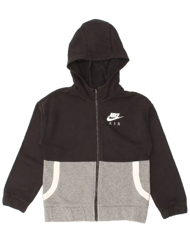 men's short-sleeve sweaters -NIKE Boys Loose Fit Graphic Zip Hoodie Sweater 8-9 Years Small Black