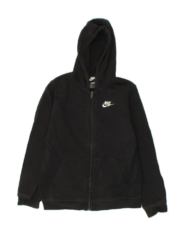 men's cotton sweaters -NIKE Boys Standard Fit Zip Hoodie Sweater 12-13 Years Large  Black Cotton