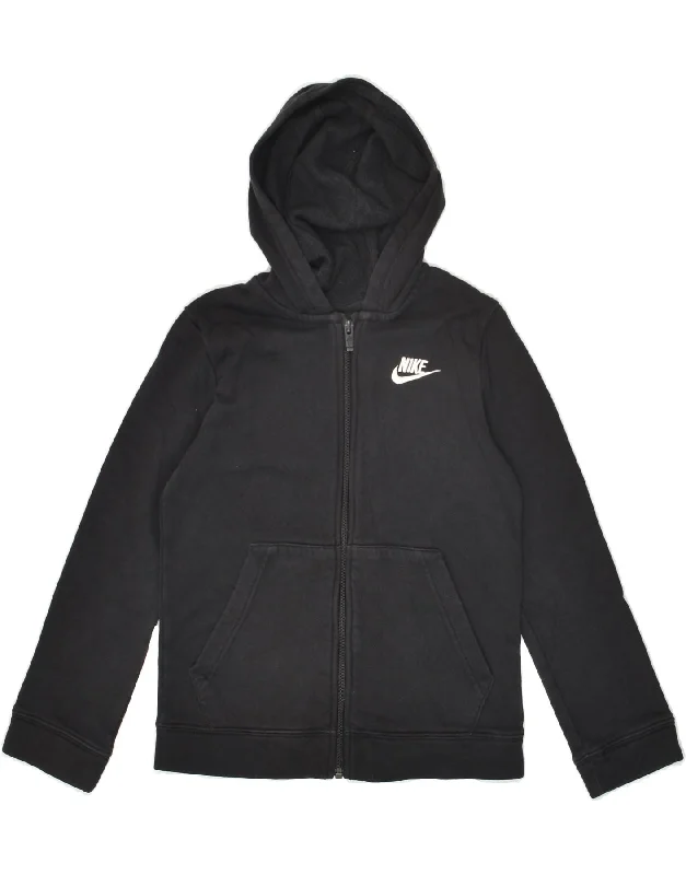 men's cotton sweaters -NIKE Boys Standard Fit Zip Hoodie Sweater 8-9 Years Small Black Cotton