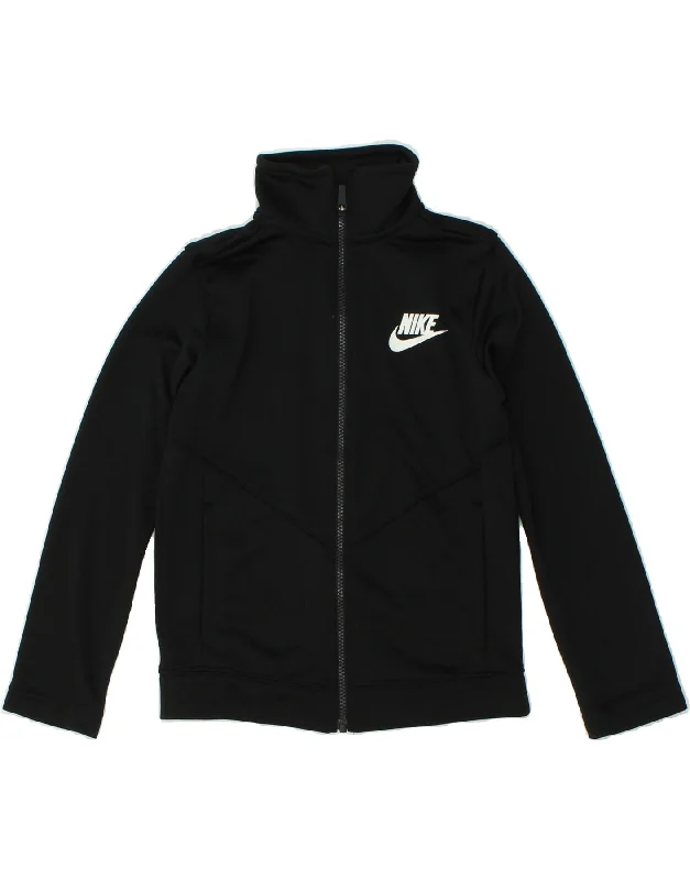 men's hooded jackets -NIKE Boys Standard Tracksuit Top Jacket 8-9 Years Small Black Polyester