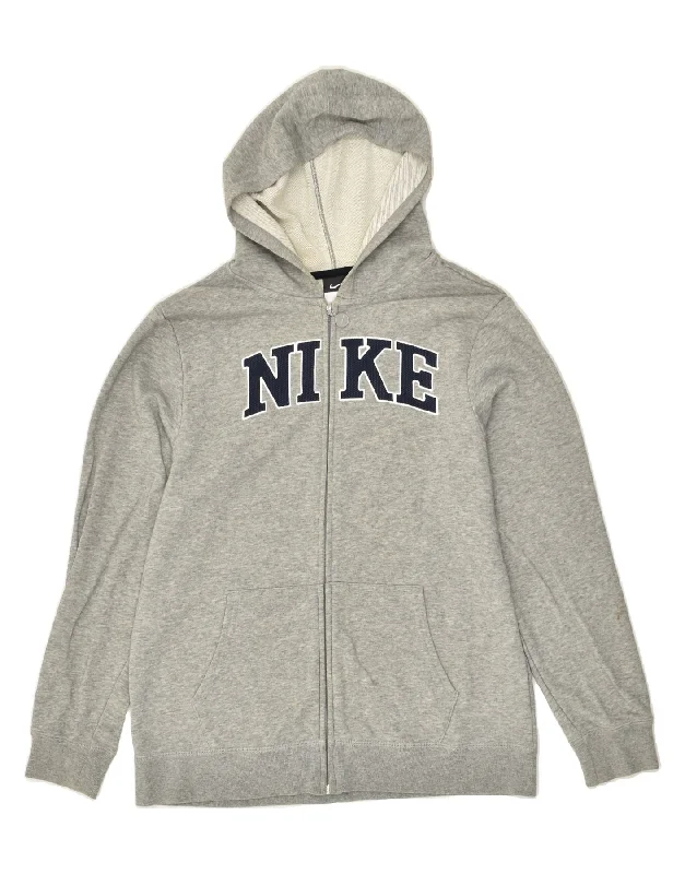 men's warm sweaters for winter -NIKE Boys Tall Graphic Zip Hoodie Sweater 13-14 Years XL Grey Cotton