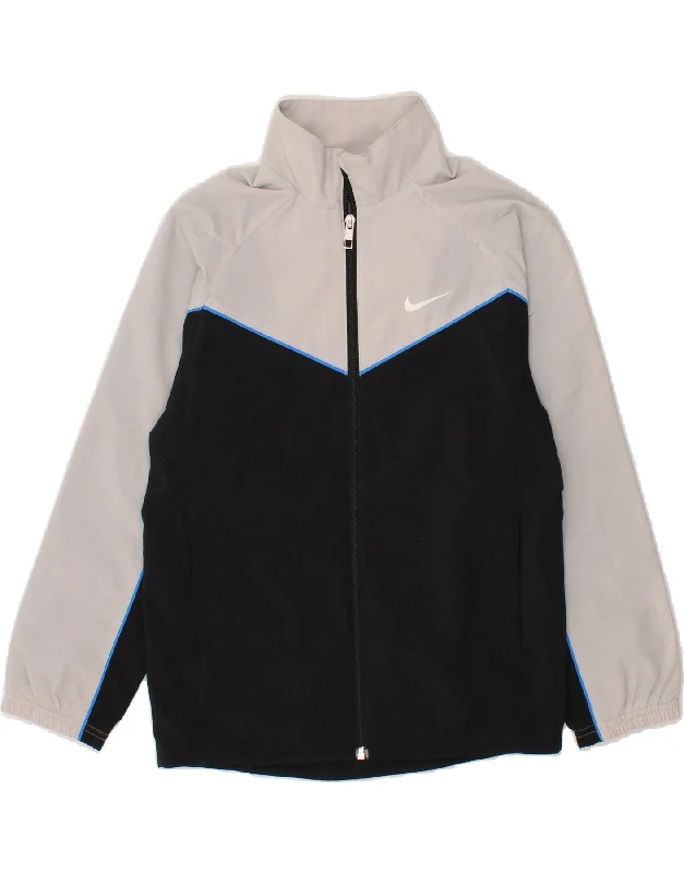 men's long trench jackets -NIKE Boys Tracksuit Top Jacket 10-11 Years Medium Black Colourblock