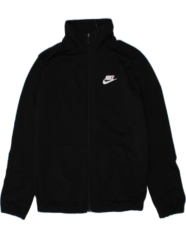 men's outdoor waterproof jackets -NIKE Boys Tracksuit Top Jacket 10-11 Years Medium Black Polyester