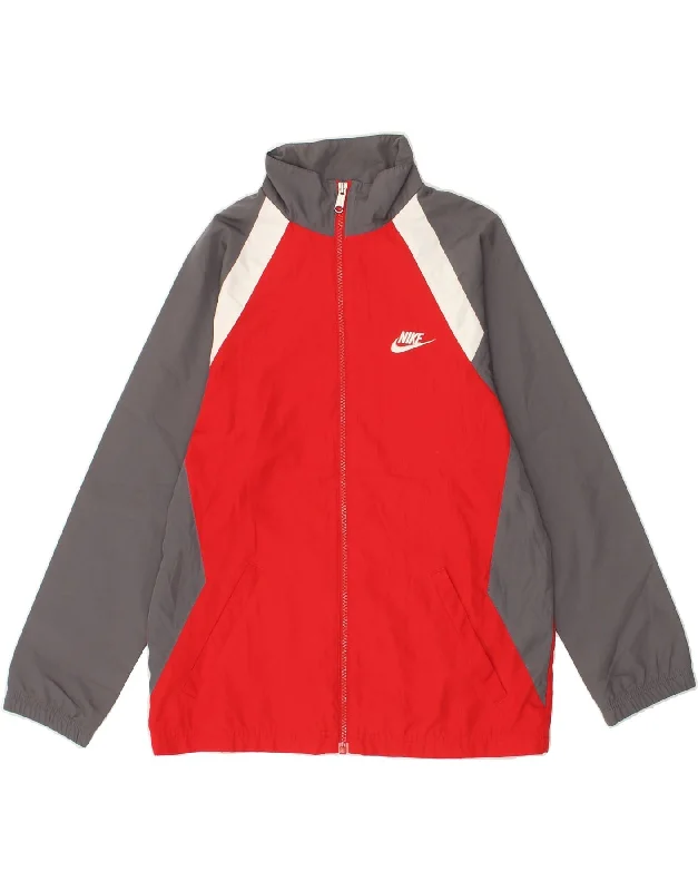 men's multi-pocket jackets -NIKE Boys Tracksuit Top Jacket 12-13 Years Large Red Colourblock Polyester