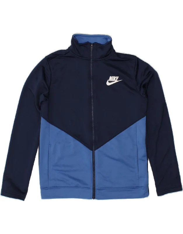 men's stylish puffer jackets -NIKE Boys Tracksuit Top Jacket 13-14 Years XL  Navy Blue Colourblock