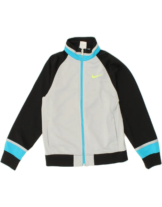 men's varsity jackets -NIKE Boys Tracksuit Top Jacket 7-8 Years XL Grey Colourblock Polyester