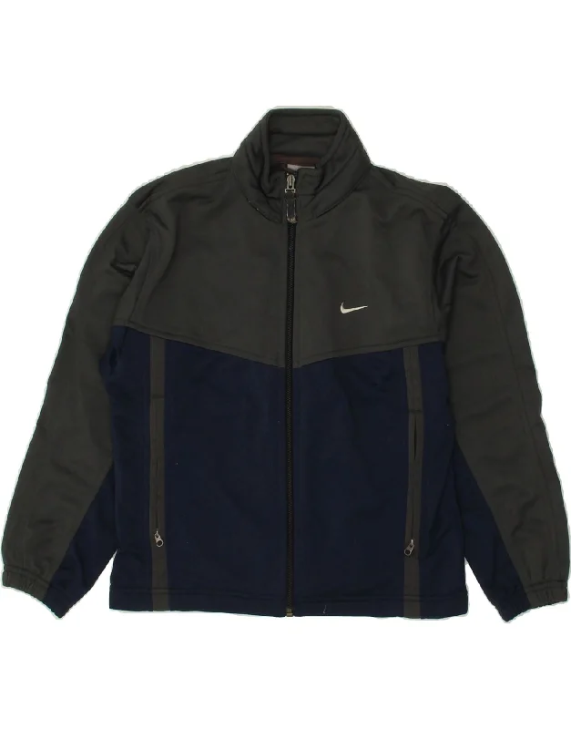 men's comfortable jackets -NIKE Boys Tracksuit Top Jacket 9-10 Years Small Grey Colourblock Polyester