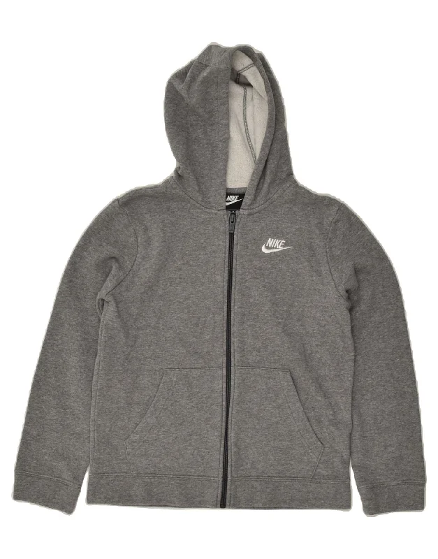 men's lightweight knitted sweaters -NIKE Boys Zip Hoodie Sweater 10-11 Years Medium Grey Cotton