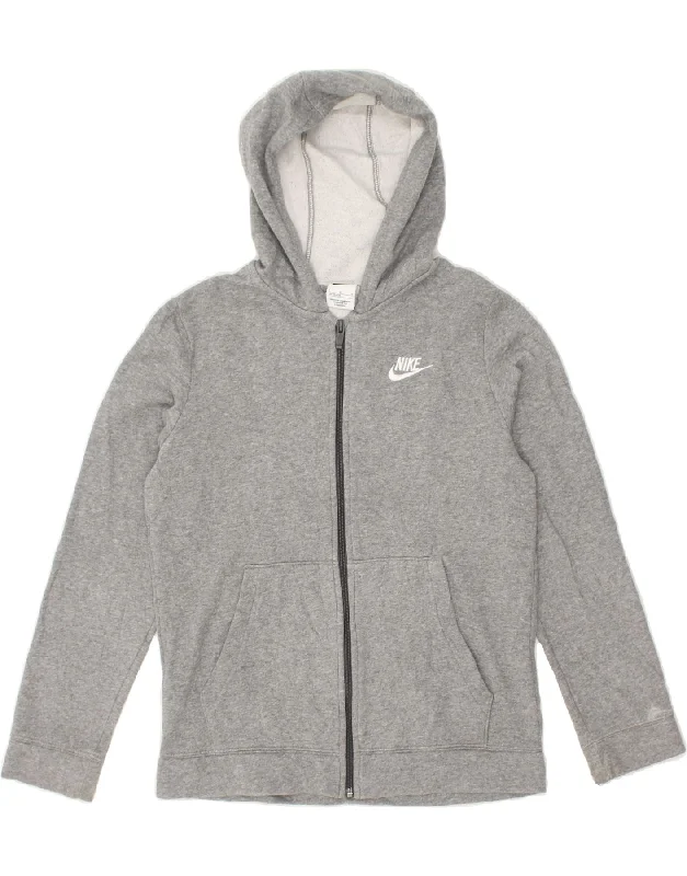 men's designer sweaters -NIKE Boys Zip Hoodie Sweater 12-13 Years Large Grey Cotton