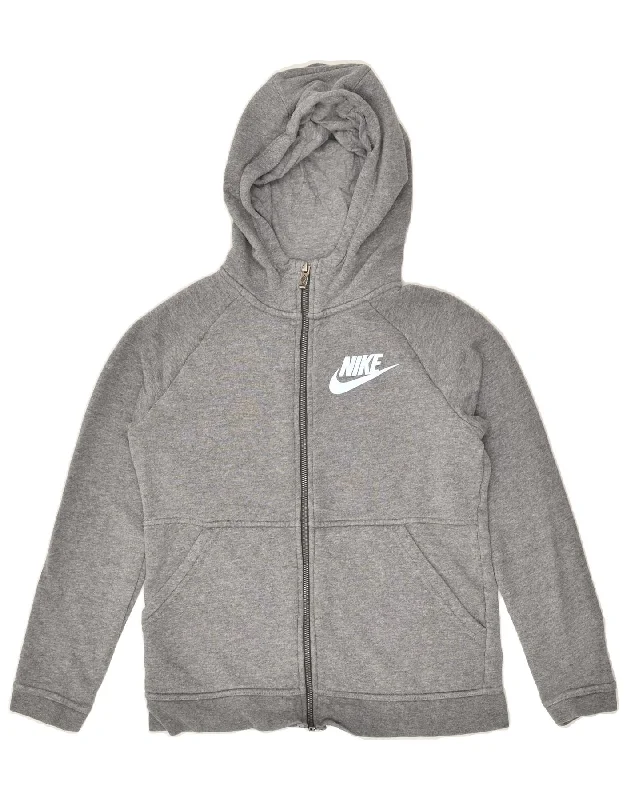 men's casual knit sweaters -NIKE Boys Zip Hoodie Sweater 12-13 Years Large  Grey Cotton