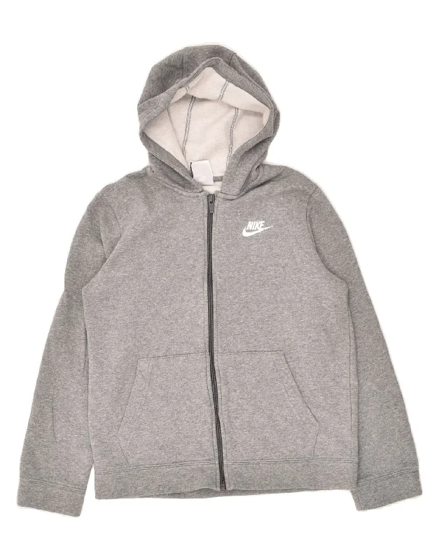 men's cashmere sweaters -NIKE Boys Zip Hoodie Sweater 12-13 Years Large Grey Flecked Cotton