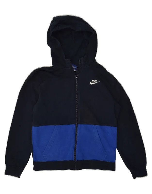 men's sweater vest -NIKE Boys Zip Hoodie Sweater 12-13 Years Large  Navy Blue Colourblock