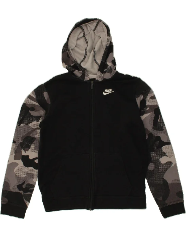 men's sweater for layering -NIKE Boys Zip Hoodie Sweater 13-14 Years XL Black Camouflage Cotton