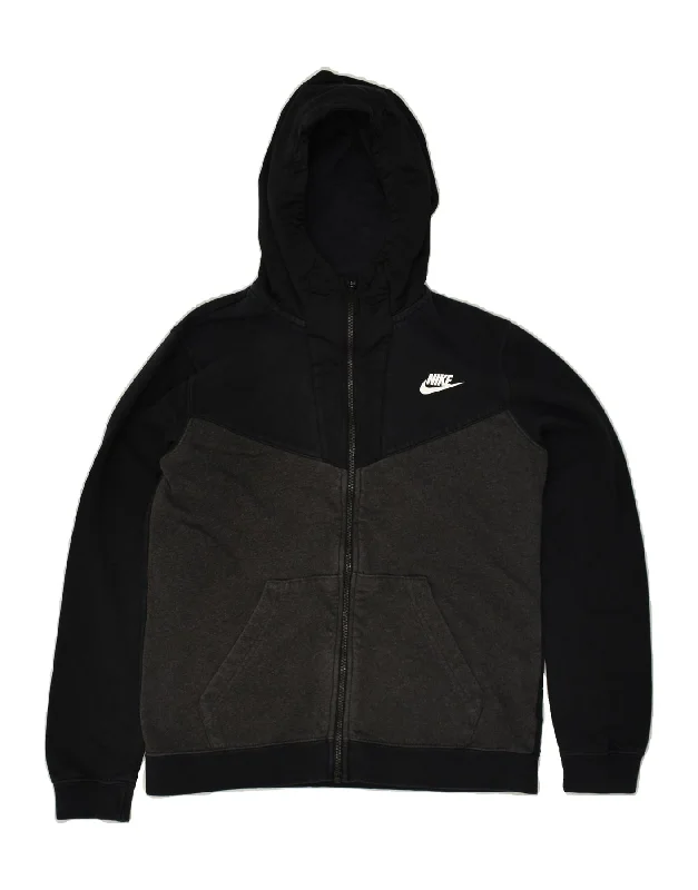 men's winter sweaters -NIKE Boys Zip Hoodie Sweater 13-14 Years XL Black Colourblock Cotton