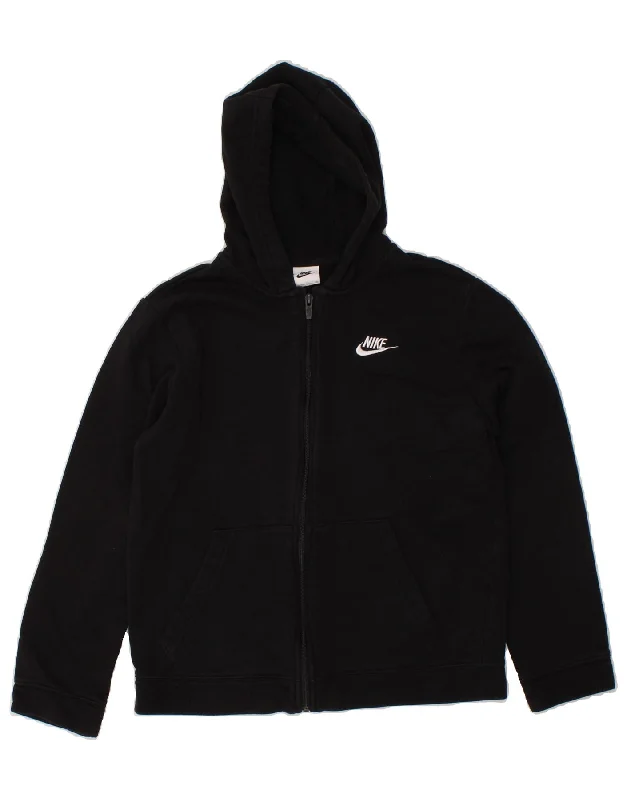 men's breathable wool sweaters -NIKE Boys Zip Hoodie Sweater 13-14 Years XL Black Cotton