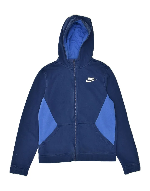 men's lightweight sweaters -NIKE Boys Zip Hoodie Sweater 13-14 Years XL Navy Blue Colourblock Cotton