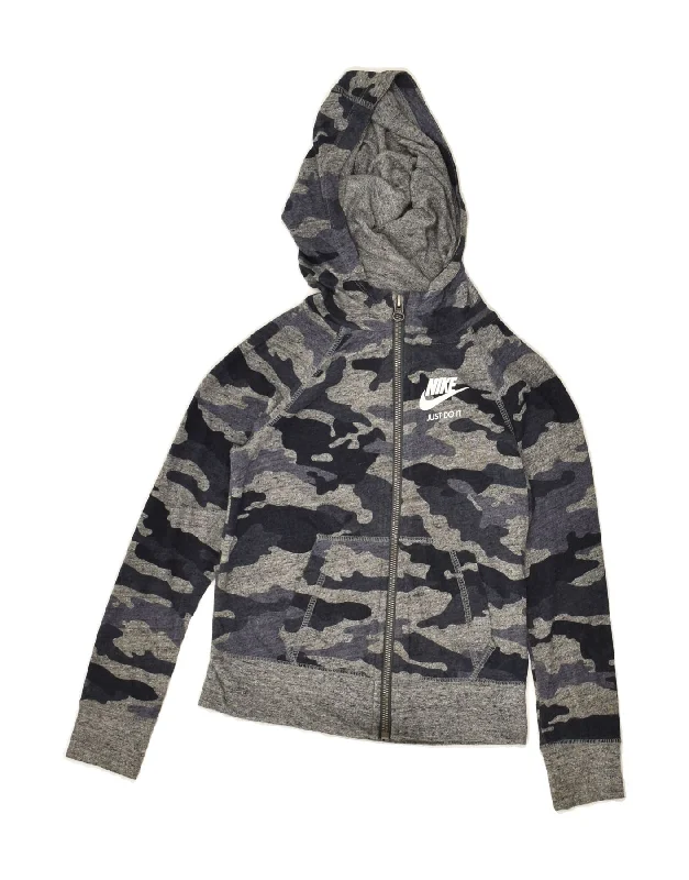 men's cotton sweaters -NIKE Boys Zip Hoodie Sweater 4-5 Years XS Grey Camouflage Cotton