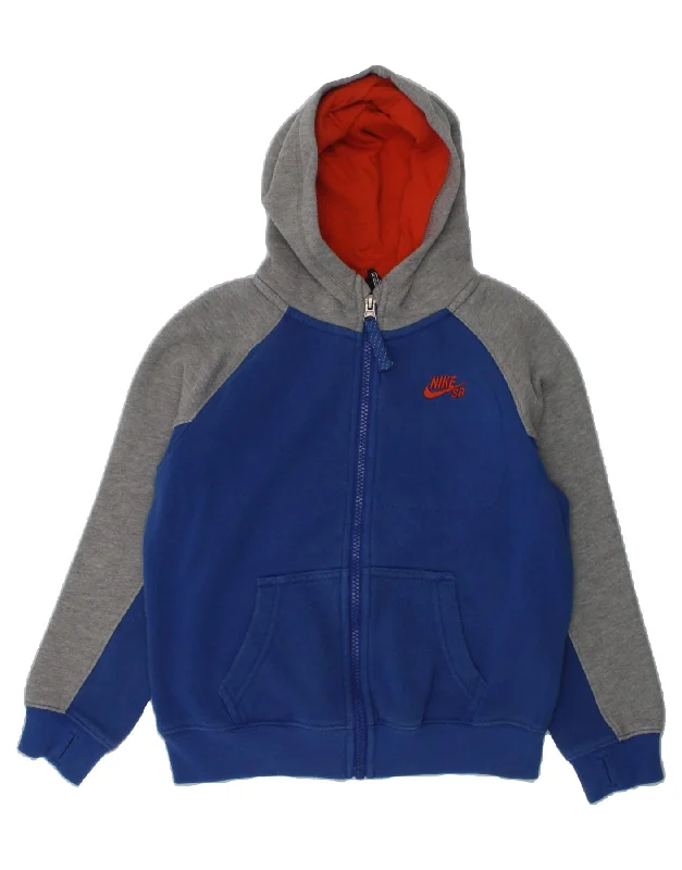 men's performance sweaters -NIKE Boys Zip Hoodie Sweater 5-6 Years Medium Blue Colourblock Cotton