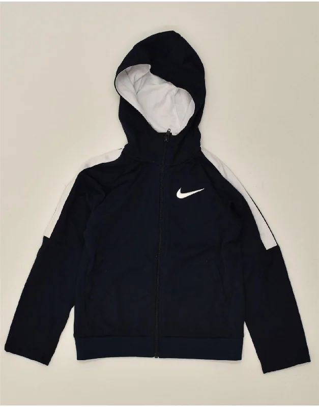 men's thermal sweaters -NIKE Boys Zip Hoodie Sweater 6-7 Years Large  Navy Blue Colourblock