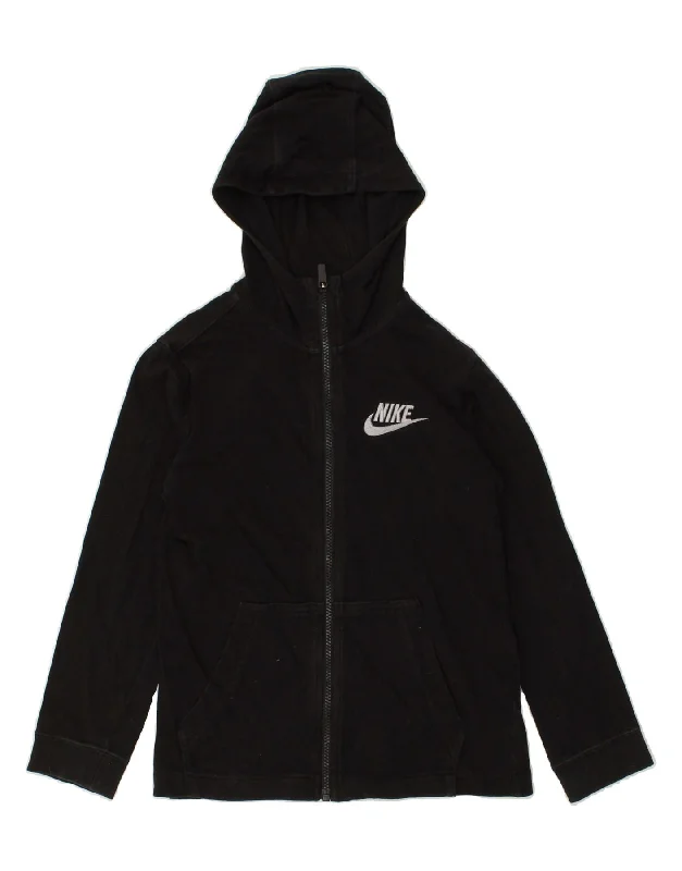 men's fitted sweaters -NIKE Boys Zip Hoodie Sweater 8-9 Years Black Cotton