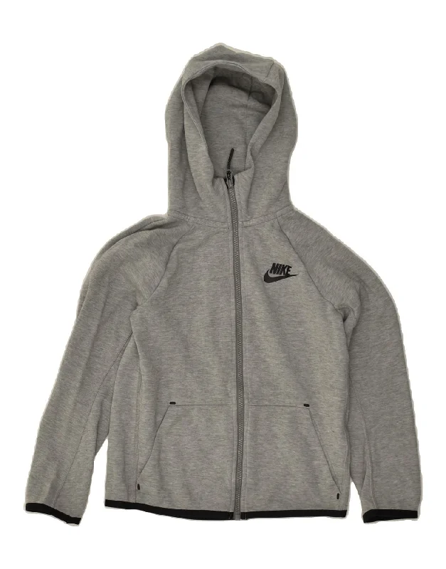 men's colorful sweaters -NIKE Boys Zip Hoodie Sweater 8-9 Years Small Grey Cotton