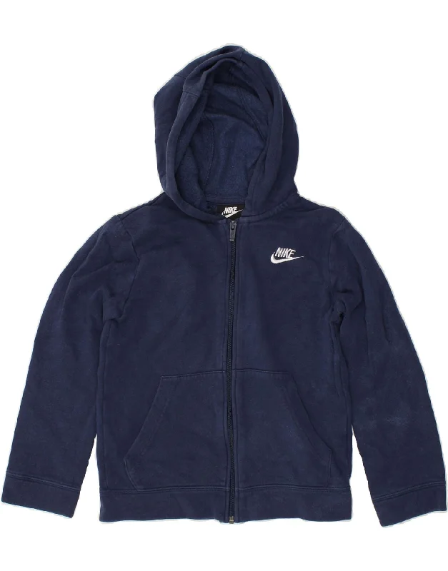 men's ribbed-knit sweaters -NIKE Boys Zip Hoodie Sweater 8-9 Years Small Navy Blue Cotton