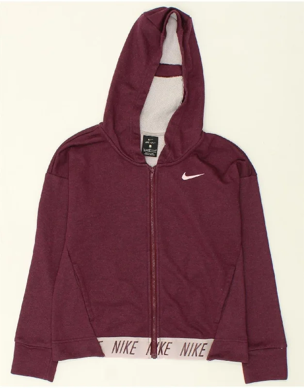 men's cashmere sweaters -NIKE Girls Dri Fit Graphic Zip Hoodie Sweater 12-13 Years Large Burgundy