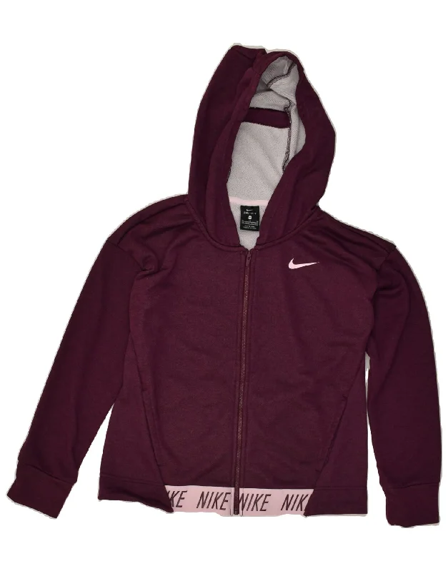 men's ribbed-knit sweaters -NIKE Girls Dri Fit Graphic Zip Hoodie Sweater 13-14 Years XL Burgundy