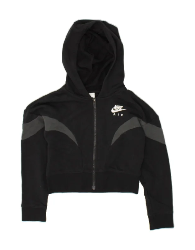 men's modern fit sweaters -NIKE Girls Graphic Crop Zip Hoodie Sweater 8-9 Years Small Black