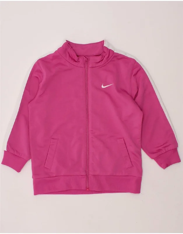 men's puffer jackets -NIKE Girls Graphic Tracksuit Top Jacket 2-3 Years Pink Colourblock