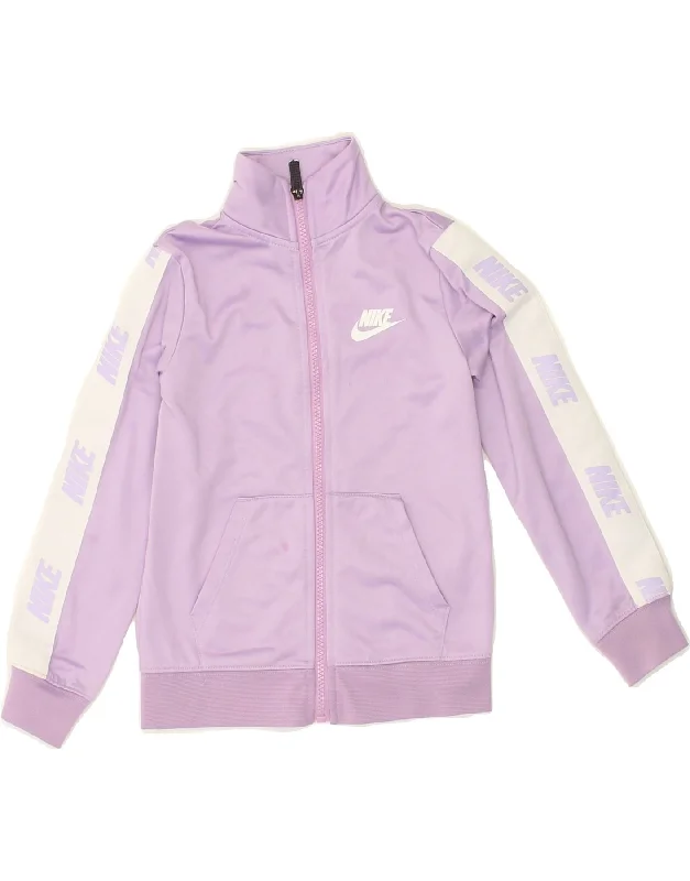 men's outdoor adventure jackets -NIKE Girls Graphic Tracksuit Top Jacket 4-5 Years Small Purple Colourblock