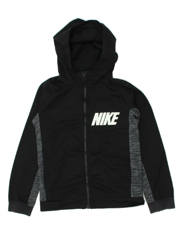 men's cozy knit sweaters -NIKE Girls Graphic Zip Hoodie Sweater 10-11 Years Medium Black Colourblock