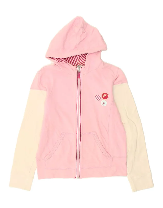 men's slim-fit sweaters -NIKE Girls Graphic Zip Hoodie Sweater 12-13 Years Large Pink Colourblock